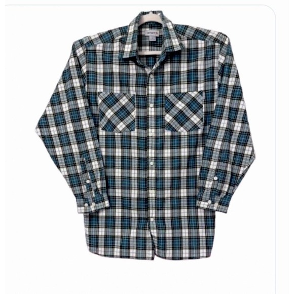 Carhartt Other - Carhartt Rugged Flannel Shirt Button‎ Up Adult Large Green Blue Plaid Pockets